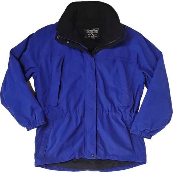 Eddie Bauer Rain Wind Polartec Coat Blue Women's Size Med Zip Snap Hood - Picture 1 of 11